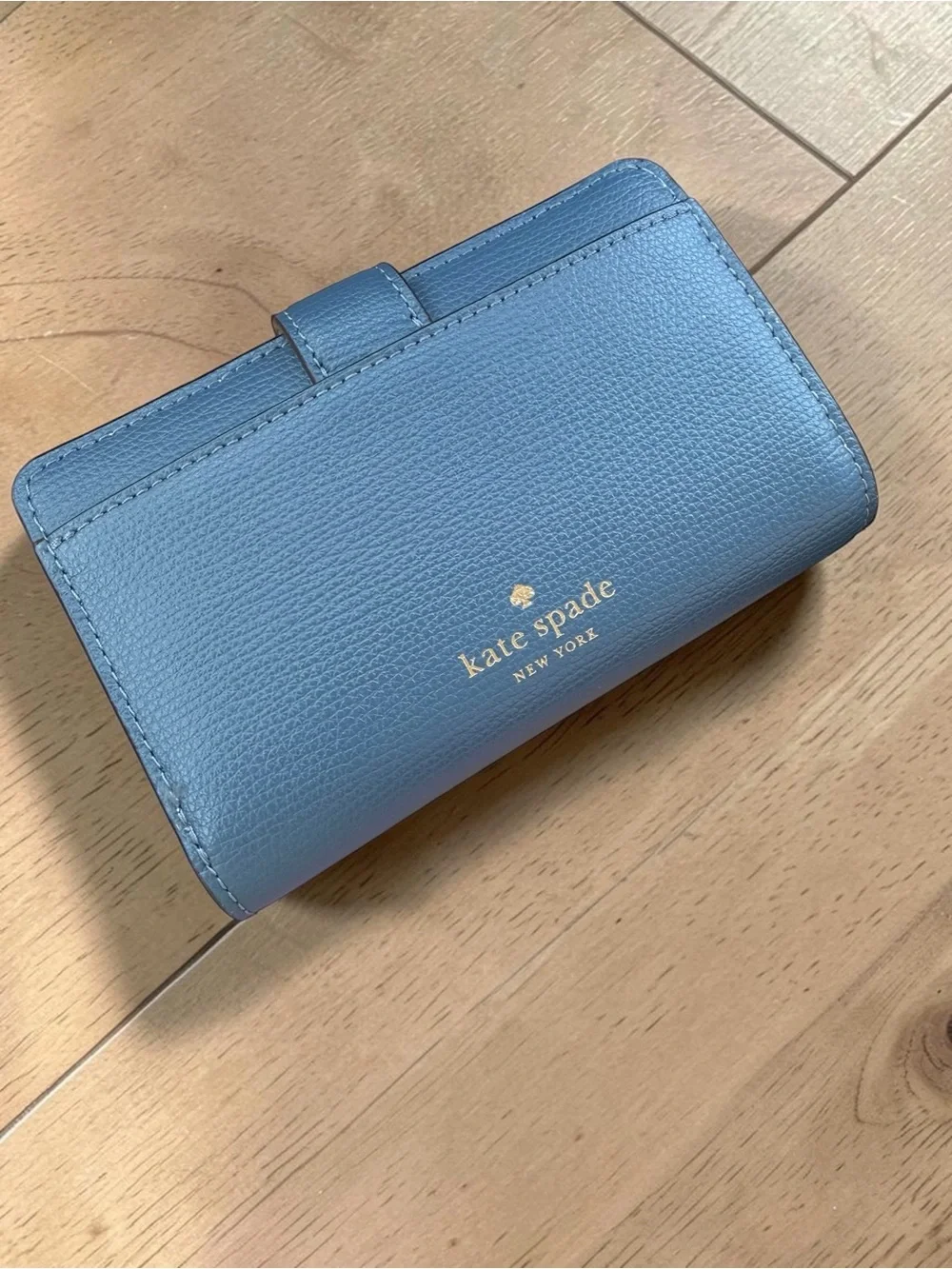 kate spade Navy Floral Appliqué Pebbled Leather Wallet with Gold Hardware